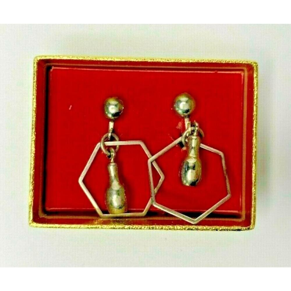 Vintage Hexagon Shaped Clip On Earrings Silver Tone NIB‎